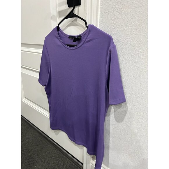 Ribbed Short Sleeve Top Purple Sz Large Stretch Polyester Blend Casual Basic - Picture 3 of 9